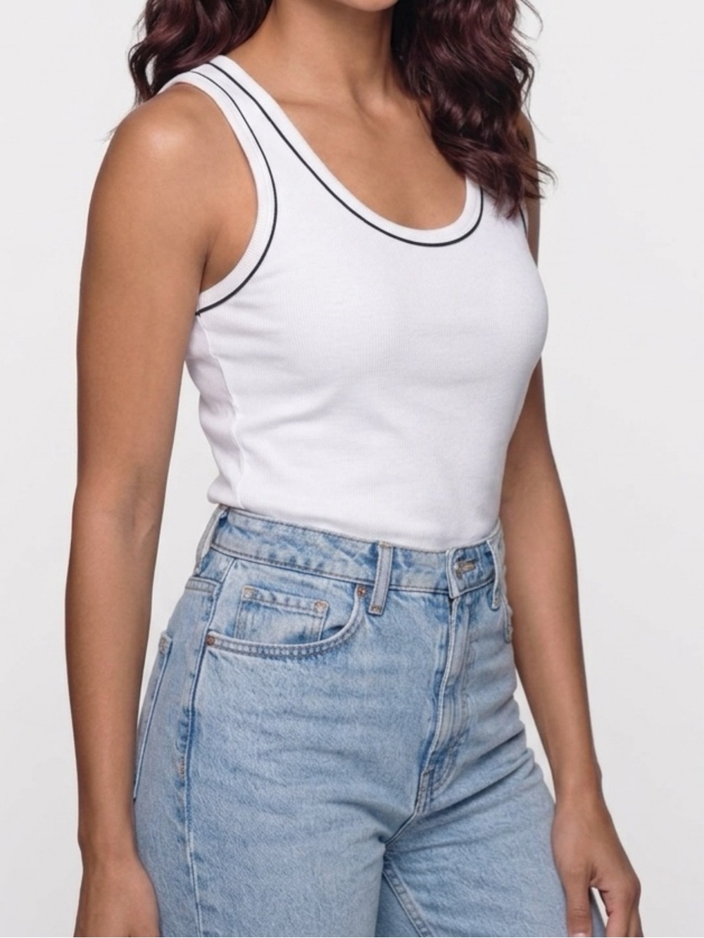 Tahari White Ribbed Tank with Black Trim, Women's size S, NWOT
